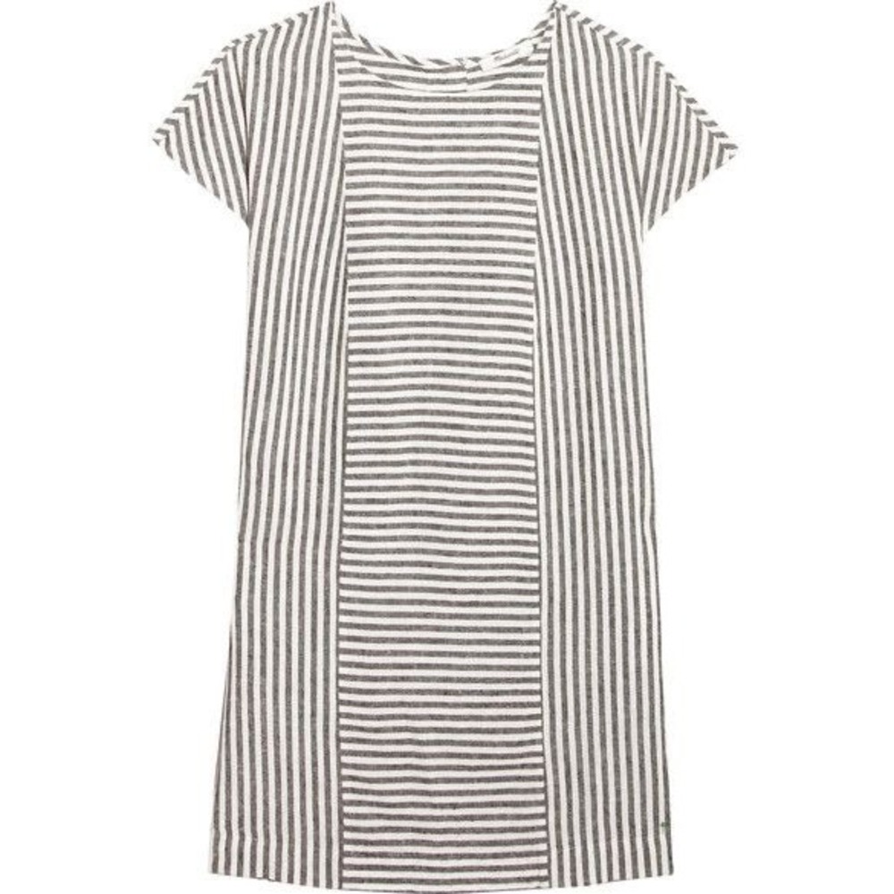 Madewell Women's Linen Blend Striped Button Back Casual Midi Dress Size L